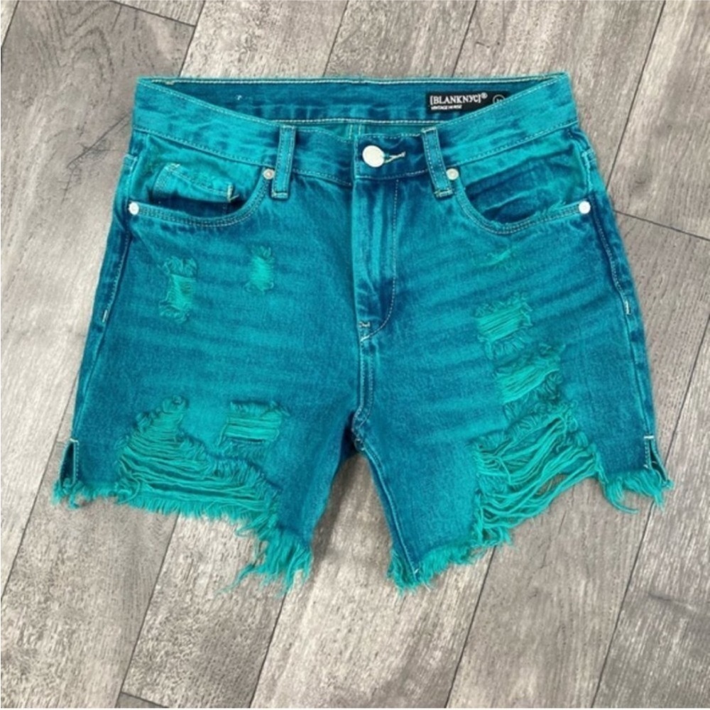 Blank NYC High Rise Denim Cutoff Shorts Turquoise
